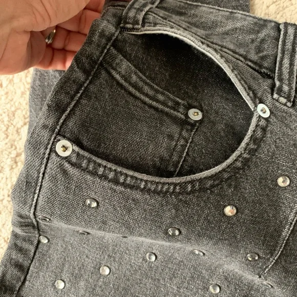 Pilcro Ultra High Rise beaded Straight Leg Jeans Crystal studs